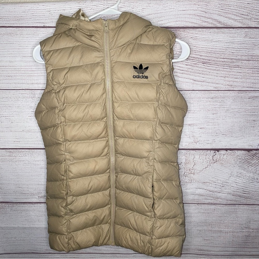 adidas Beige Quilted Hooded Puffer Vest